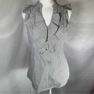 Express Striped Ruffle Sleeveless Top Gray & White Stripes‎ Size Large